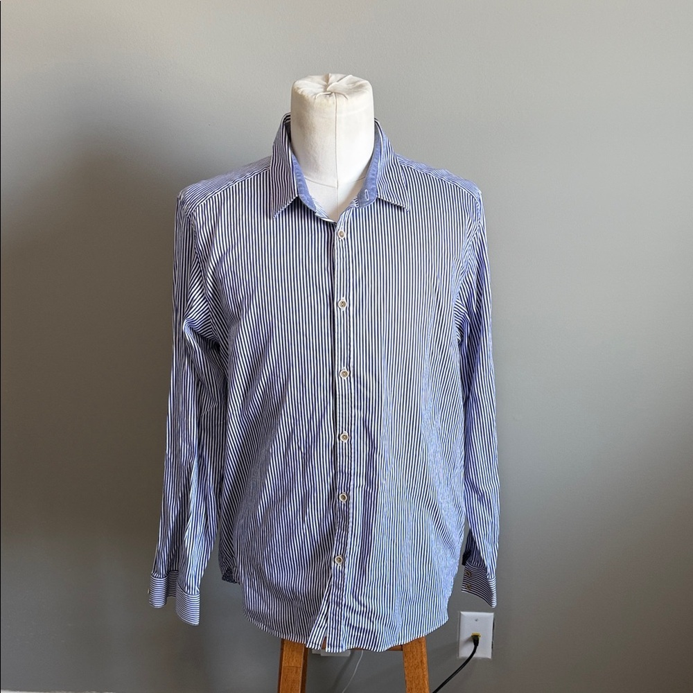 Ted Baker London - Men’s Button Down Casual Dress Shirt - Blue/White - Size XXL